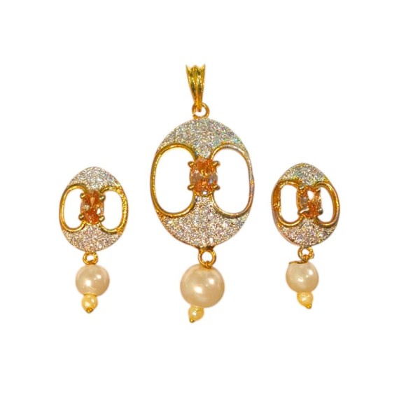Elegant Oval Pearl Pendant Set – Gold Plated Designer Jewelry D227YEGO