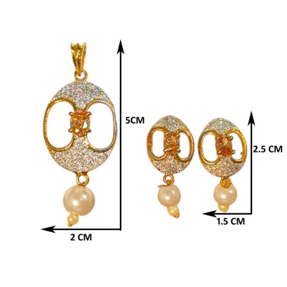 Elegant Oval Pearl Pendant Set – Gold Plated Designer Jewelry D227YEGO