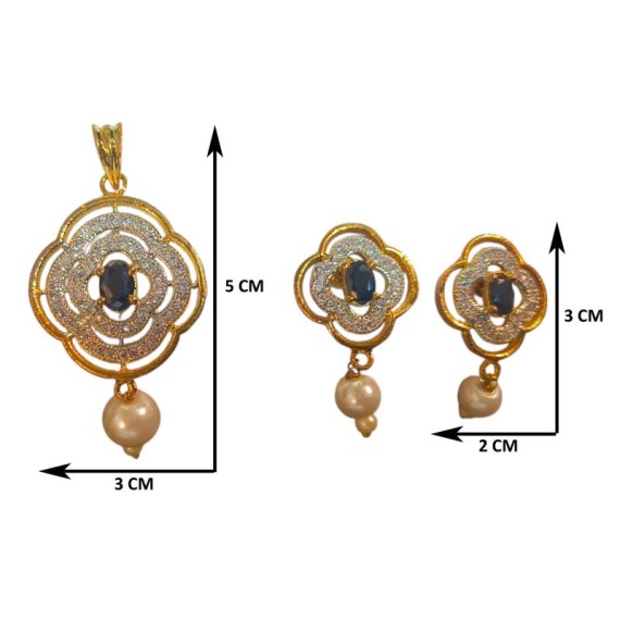 Charming Clover Pendant Set with Pearl Drops | D228BKGO