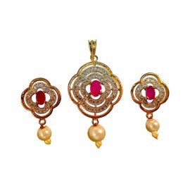 Charming Clover Pendant Set with Pearl Drops | D228REGO