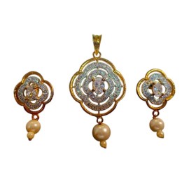 Charming Clover Pendant Set with Pearl Drops | D228WHGO