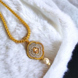 Charming Clover Pendant Set with Pearl Drops | D228YEGO