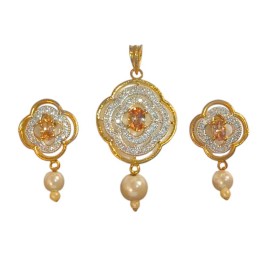 Charming Clover Pendant Set with Pearl Drops | D228YEGO