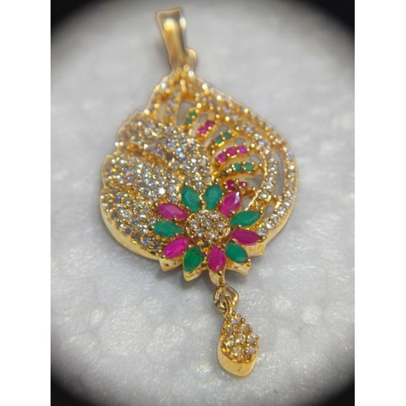 Designer artificial american diamond gold plated pendent set | D372MUGO