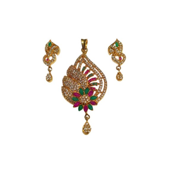 Designer artificial american diamond gold plated pendent set | D372MUGO