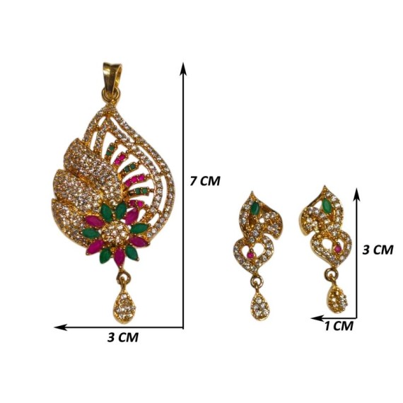 Designer artificial american diamond gold plated pendent set | D372MUGO