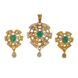 Elegant Gold-Plated Pendant Set with Stones | Perfect for Gifting | D380GRGO