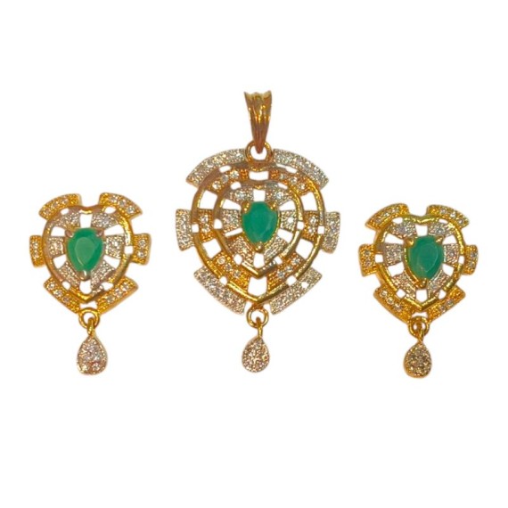 Elegant Gold-Plated Pendant Set with Stones | Perfect for Gifting | D380GRGO