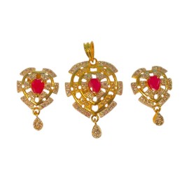 Elegant Gold-Plated Pendant Set with Stones | Perfect for Gifting | D380REGO