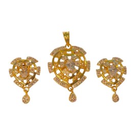 Elegant Gold-Plated Pendant Set with Stones | Perfect for Gifting | D380WHGO