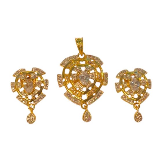 Elegant Gold-Plated Pendant Set with Stones | Perfect for Gifting | D380WHGO