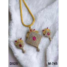 D525REGO Big Size gold plated pendent set brass Premium quality fashion ethnic chain indian made