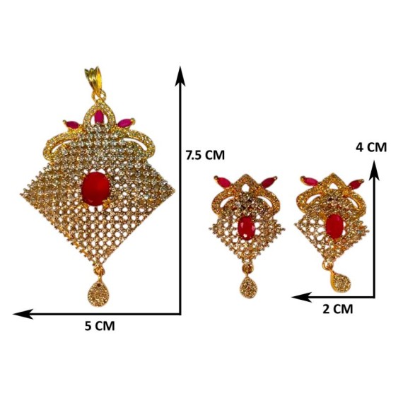 American Diamond Lattice Pendant Set – Gold Finish with Central Gem D525REGO