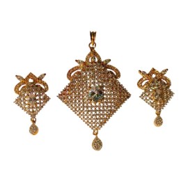 American Diamond Lattice Pendant Set – Gold Finish with Central Gem D525WHGO