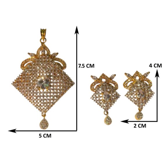 American Diamond Lattice Pendant Set – Gold Finish with Central Gem D525WHGO
