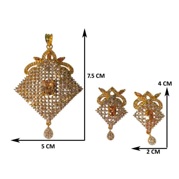 American Diamond Lattice Pendant Set – Gold Finish with Central Gem D525YEGO