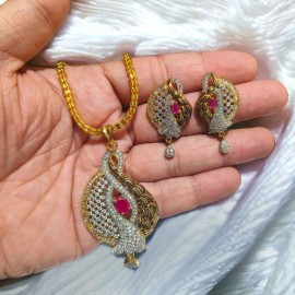 D539REGO Big Size gold plated pendent set brass Premium quality fashion ethnic chain indian made