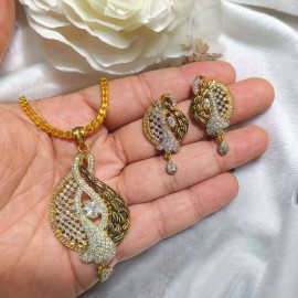 D539WHGO Big Size gold plated pendent set brass Premium quality fashion ethnic chain indian made