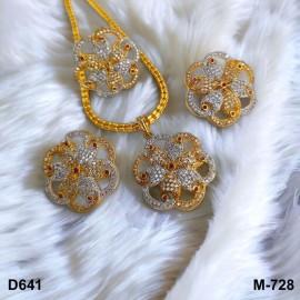 D641REGO Big Size gold plated ring earring pendent set brass Premium quality fashion ethnic chain indian made