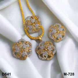 D641WHGO Big Size gold plated ring earring pendent set brass Premium quality fashion ethnic chain indian made