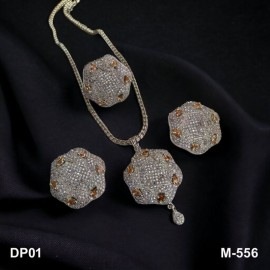 DP01YERH Designer artificial cubix zirconia gold plated Pendent earring ring combo set