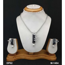 DP02BKRH Designer artificial american diamond gold plated pendent set