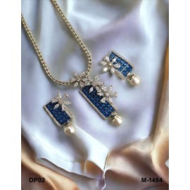 DP02BLRH Designer artificial american diamond gold plated Pendent set