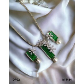DP02GRRH Designer artificial american diamond gold plated pendent set