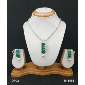 DP02GRRH Designer artificial american diamond gold plated pendent set