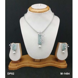 DP02MIRH Designer artificial american diamond gold plated pendent set