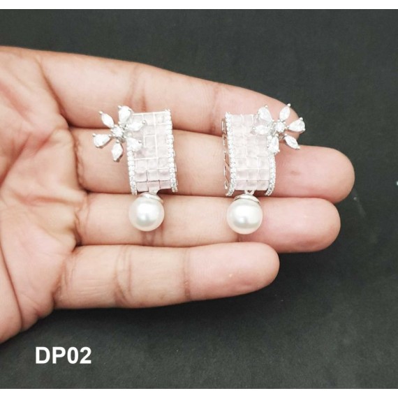 DP02PIRH Designer artificial american diamond gold plated pendent set