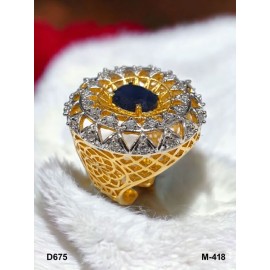 D675BLGO Affordable artificial american diamond gold plated Ring