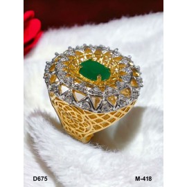 D675GRGO Affordable artificial american diamond gold plated Ring