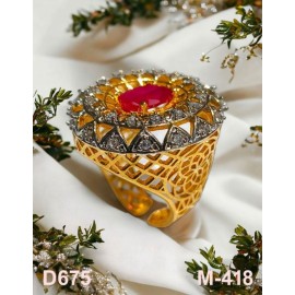 D675REGO Affordable artificial american diamond gold plated Ring