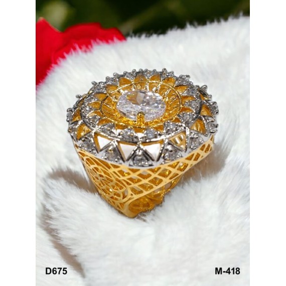 D675WHGO Affordable artificial american diamond gold plated Ring