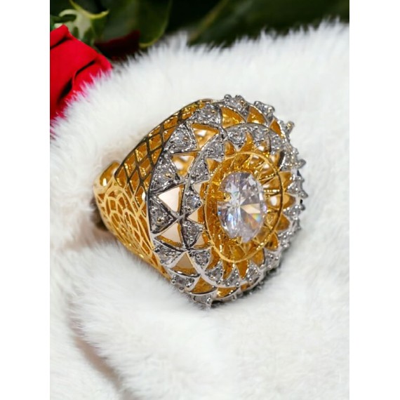 D675WHGO Affordable artificial american diamond gold plated Ring