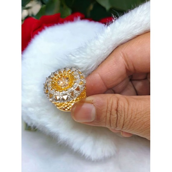 D675YEGO Affordable artificial american diamond gold plated Ring