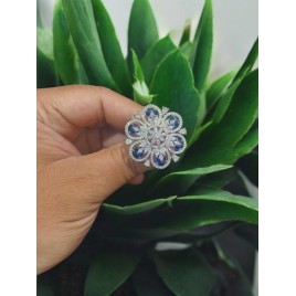 Luxury Cubic Zirconia Floral Statement Ring for Women | Adjustable Size, Elegant Design, Perfect for Parties & Weddings | DR01BLRH