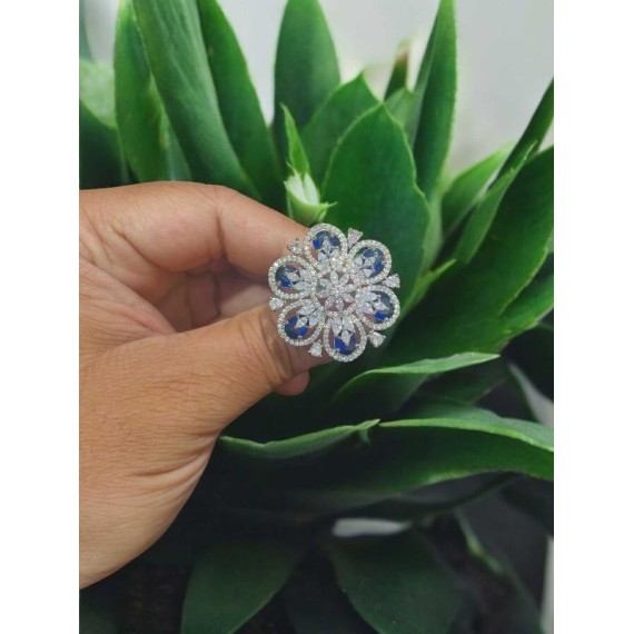 Luxury Cubic Zirconia Floral Statement Ring for Women | Adjustable Size, Elegant Design, Perfect for Parties & Weddings | DR01BLRH