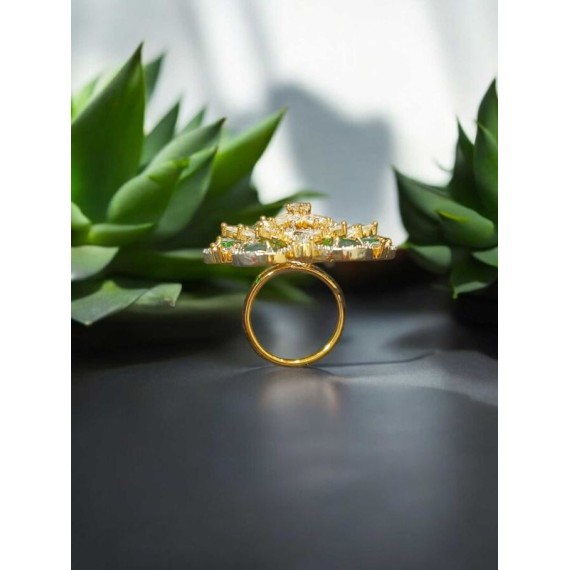 Luxury Cubic Zirconia Floral Statement Ring for Women | Adjustable Size, Elegant Design, Perfect for Parties & Weddings | DR01GRGO