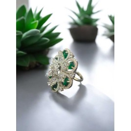 Luxury Cubic Zirconia Floral Statement Ring for Women | Adjustable Size, Elegant Design, Perfect for Parties & Weddings | DR01GRRH