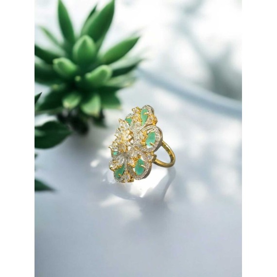 Luxury Cubic Zirconia Floral Statement Ring for Women | Adjustable Size, Elegant Design, Perfect for Parties & Weddings | DR01MIGO