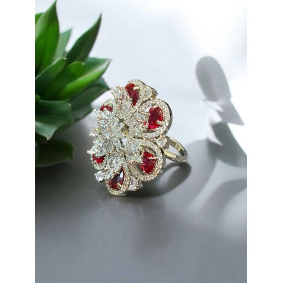 Luxury Cubic Zirconia Floral Statement Ring for Women | Adjustable Size, Elegant Design, Perfect for Parties & Weddings | DR01RERH