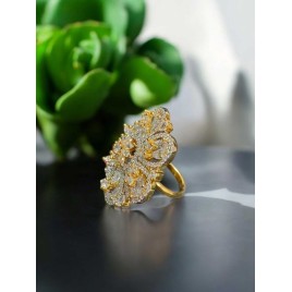 Luxury Cubic Zirconia Floral Statement Ring for Women | Adjustable Size, Elegant Design, Perfect for Parties & Weddings | DR01WHGO