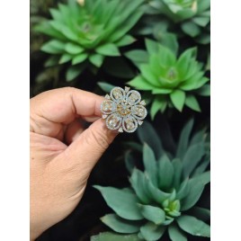 Luxury Cubic Zirconia Floral Statement Ring for Women | Adjustable Size, Elegant Design, Perfect for Parties & Weddings | DR01WHGO