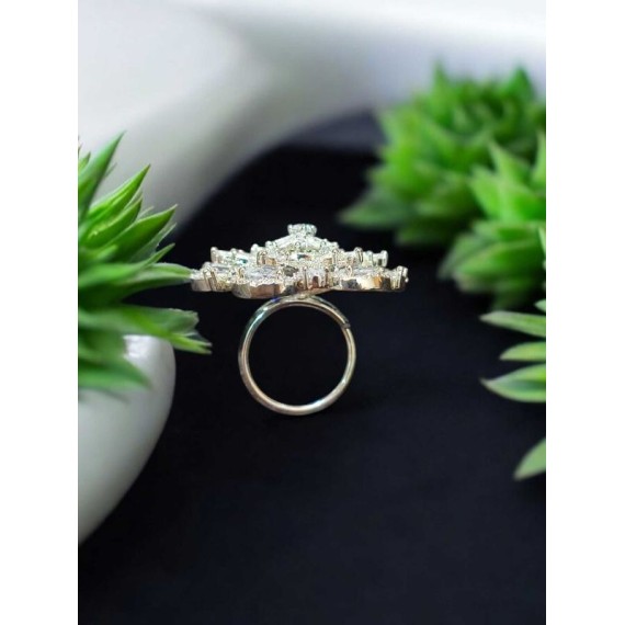 Luxury Cubic Zirconia Floral Statement Ring for Women | Adjustable Size, Elegant Design, Perfect for Parties & Weddings | DR01WHRH