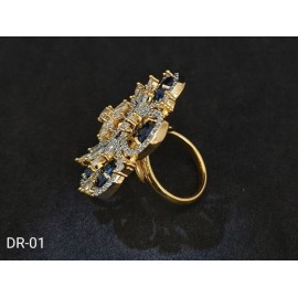 DR01BLGO Affordable wedding fashion artificial american diamond gold plated Ring