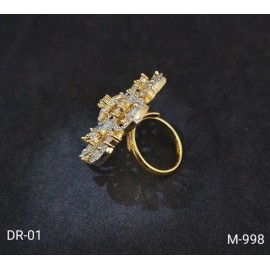 DR01WHGO Affordable wedding fashion artificial american diamond gold plated Ring
