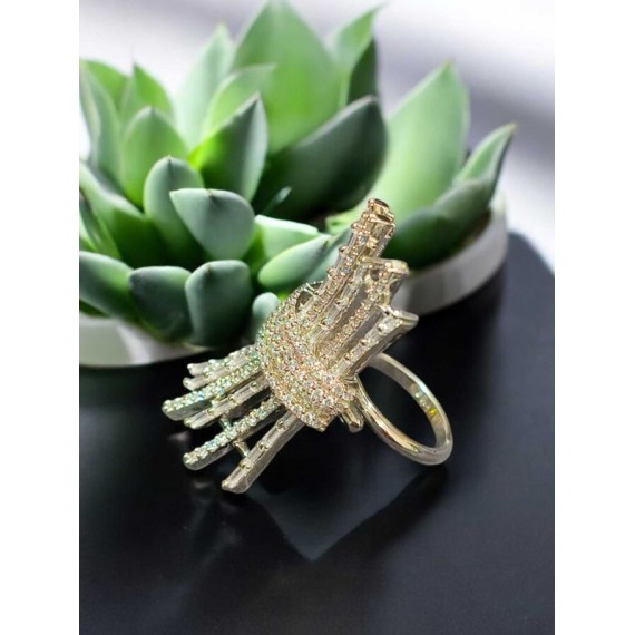 Luxury Cubic Zirconia Cocktail Ring for Women | Unique Designer Statement Jewelry with Gold-Plated Finish |DR02WHRH