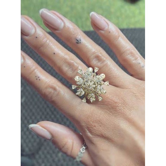 Luxury Gold-Plated Statement Ring with CZ Stones & Pearls | DR03WHRH